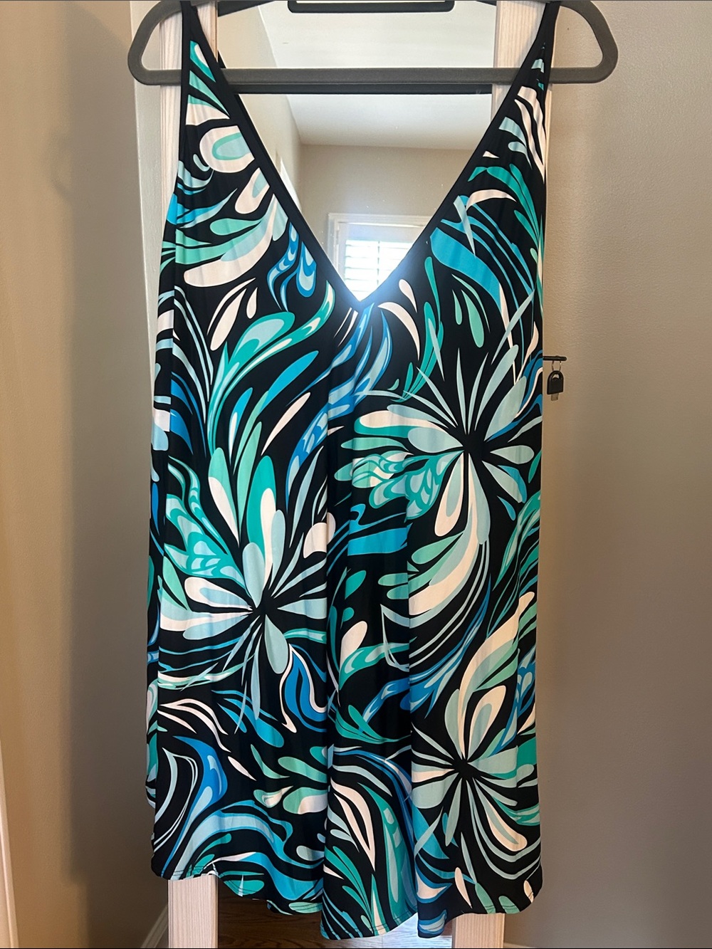 Coco Reef Teal, Turquoise, White and Black Floral V-Neck Coverup
